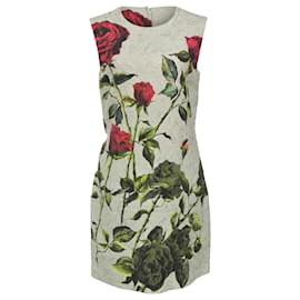 Dolce & Gabbana-Dolce & Gabbana Mini Rose Print Shift Dress in White Cotton-Other