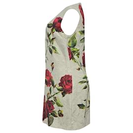 Dolce & Gabbana-Dolce & Gabbana Mini Rose Print Shift Dress in White Cotton-Other