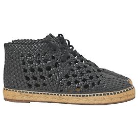 Céline Botas de espadrilha trançada em couro preto com cadarço Preto