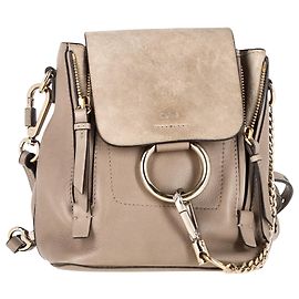 Chloé Suede Medium Faye Backpack in Grey Calfskin Leather Grey