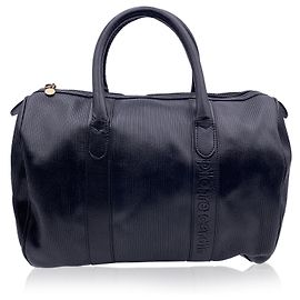 Pierre Cardin Borsa Boston in pelle nera a coste vintage Nero