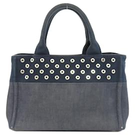 Prada-Prada Canapa Tote Denim Handbag-Navy blue