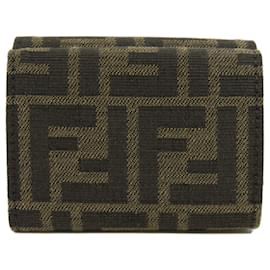 Fendi-Fendi Zucca Pattern Bi-Fold Wallet-Brown