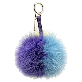 Fendi-Fendi Blue Fur Pom-Pom Key Chain-Blue