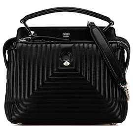Fendi-Fendi Black Small Dotcom Click Leather Satchel-Black