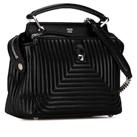Fendi-Fendi Black Small Dotcom Click Leather Satchel-Black
