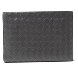 Bottega Veneta-Bottega Veneta Leather Intrecciato Clutch Bag-Black
