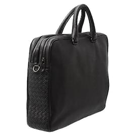 Bottega Veneta-Bottega Veneta Intrecciato Leather Business Shoulder Bag-Black