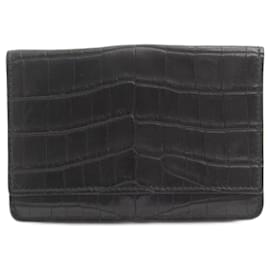 Bottega Veneta-Bottega Veneta Crocodile Card Case Black-Black