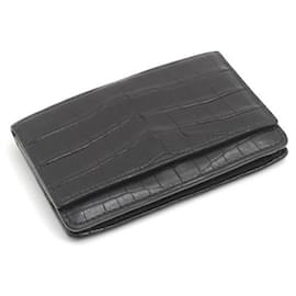 Bottega Veneta-Bottega Veneta Crocodile Card Case Black-Black