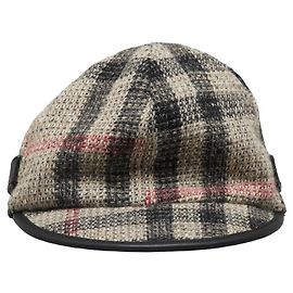 Burberry Wool Leather Check Cap Beige Brown Beige
