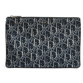 Christian Dior Daily Oblique Schwarze Perlen-Clutch Schwarz