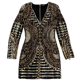Balmain Vestidos Negro Dorado