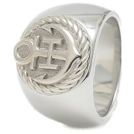 Hermès Hermes Silver Anchor Band Ring Silvery