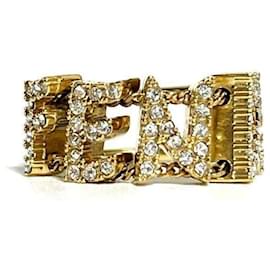 Fendi-Fendi Gold Band Ring with Rhinestones-Golden