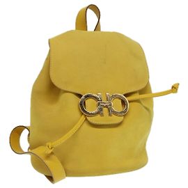 Salvatore Ferragamo Gancini Backpack Suede Yellow Gold Auth yk14203 Golden Yellow