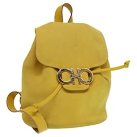 Salvatore Ferragamo-Salvatore Ferragamo Gancini Backpack Suede Yellow Gold Auth yk14203-Golden,Yellow