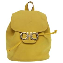 Salvatore Ferragamo-Salvatore Ferragamo Gancini Backpack Suede Yellow Gold Auth yk14203-Golden,Yellow
