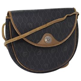Christian Dior-Christian Dior Honeycomb Canvas Shoulder Bag PVC Leather Brown Silver Auth 85690-Brown,Silvery