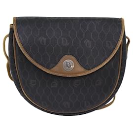 Christian Dior-Christian Dior Honeycomb Canvas Shoulder Bag PVC Leather Brown Silver Auth 85690-Brown,Silvery