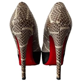 Christian Louboutin-BlackLeather And Watersnake Christian Louboutin Maggie Steel-toe platform pumps.-Dark grey