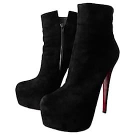 Christian Louboutin-Christian Louboutin Veau Velours Daf Booty 160 Platform Ankle Boots-Black