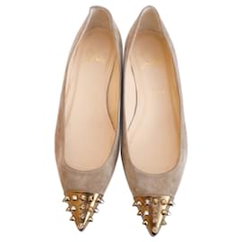 Christian Louboutin-Christian Louboutin Beige & Gold Geo Spike Flats Pumps-Beige