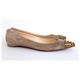 Christian Louboutin-Christian Louboutin Beige & Gold Geo Spike Flats Pumps-Beige