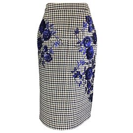 Gonna midi a quadri ricamata con paillettes indigo Dice Kayek Multicolore