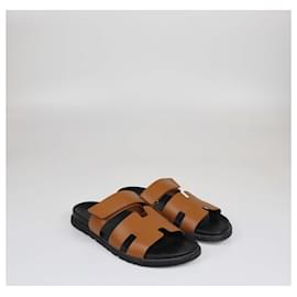 Hermès-HERMES Flats T.EU  Leather-Brown