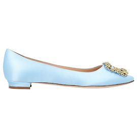 Manolo Blahnik Hangisi Flat Blue Blue