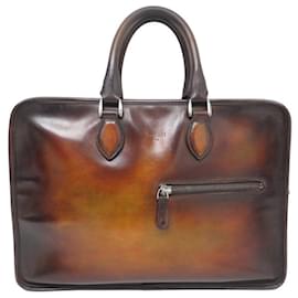 Berluti-BERLUTI BAG DOCUMENTS BRIEFCASE ONE DAY LEATHER HAND BAG-Brown