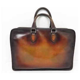 Berluti-BERLUTI BAG DOCUMENTS BRIEFCASE ONE DAY LEATHER HAND BAG-Brown