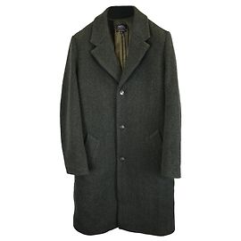 Apc A.P.C. Herringbone Print With Side Pockets Coat in Green Wool Green