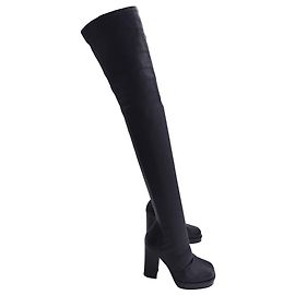 Rick Owens Stocking Chunky Stretch Thigh High Boots in Black Leather Black