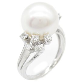 Tasaki 14K Perlenring Metallring Weiß