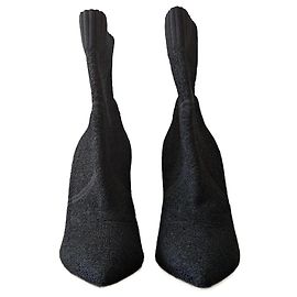 Gianvito Rossi Fiona Knit Ankle Boots in Black Wool Black