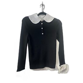 Chanel weißer Baumwollpullover mit Kamelienknöpfen Schwarz