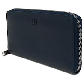 Christian Dior-Christian Dior Long Wallet in Navy Blue Denim-Blue,Navy blue