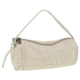 FENDI Zucchino Canvas Tasche aus Nylon Weiß Silber Authentisch ti1933 Silber Weiß