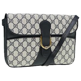 Gucci-Sac à épaule GUCCI GG Supreme en cuir PVC bleu marine et or Auth 86303-Doré,Bleu Marine