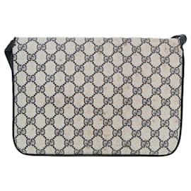Gucci-Sac à épaule GUCCI GG Supreme en cuir PVC bleu marine et or Auth 86303-Doré,Bleu Marine