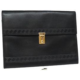 Sac à documents Gianni Versace en cuir noir et or Auth bs16564 Noir Doré