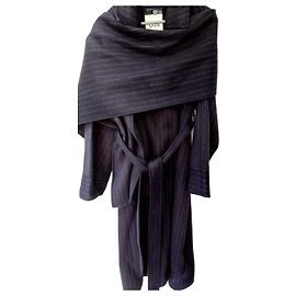 Cos Oversized coat scarf with fine stripes Dark blue