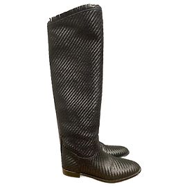 Dior Black Braided Leather High Boots Black