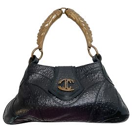 Just Cavalli Black Leather Wing Handle Shoulder Bag Black