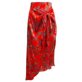 L'Agence Silk Fire Red Multi Esa Large Paisley Print Sarong Skirt Red