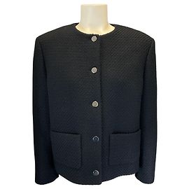 Theory Black Cropped Button-front Holiday Tweed Wool Jacket Black