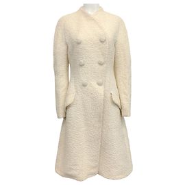 Proenza Schouler Ivory Wool Boucle Double Breasted Coat Cream
