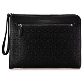 Salvatore Ferragamo Clutch Gancini in pelle nera embossata Ferragamo Nero